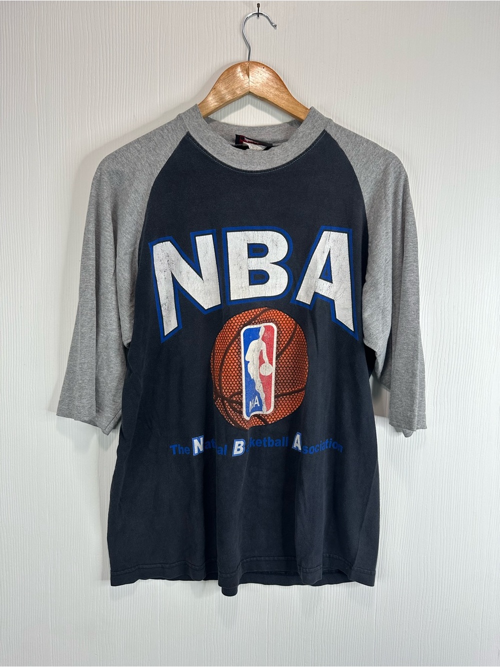 Vintage Late 80s 90s Nike NBA Raglan Tee in Black and Gray